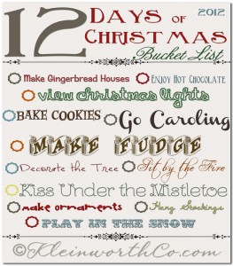 12 days of Christmas Bucket list, Free Printable