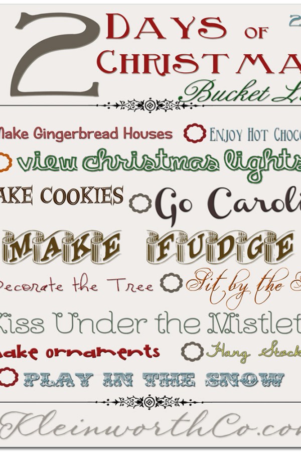 12 days of Christmas Bucket list, Free Printable