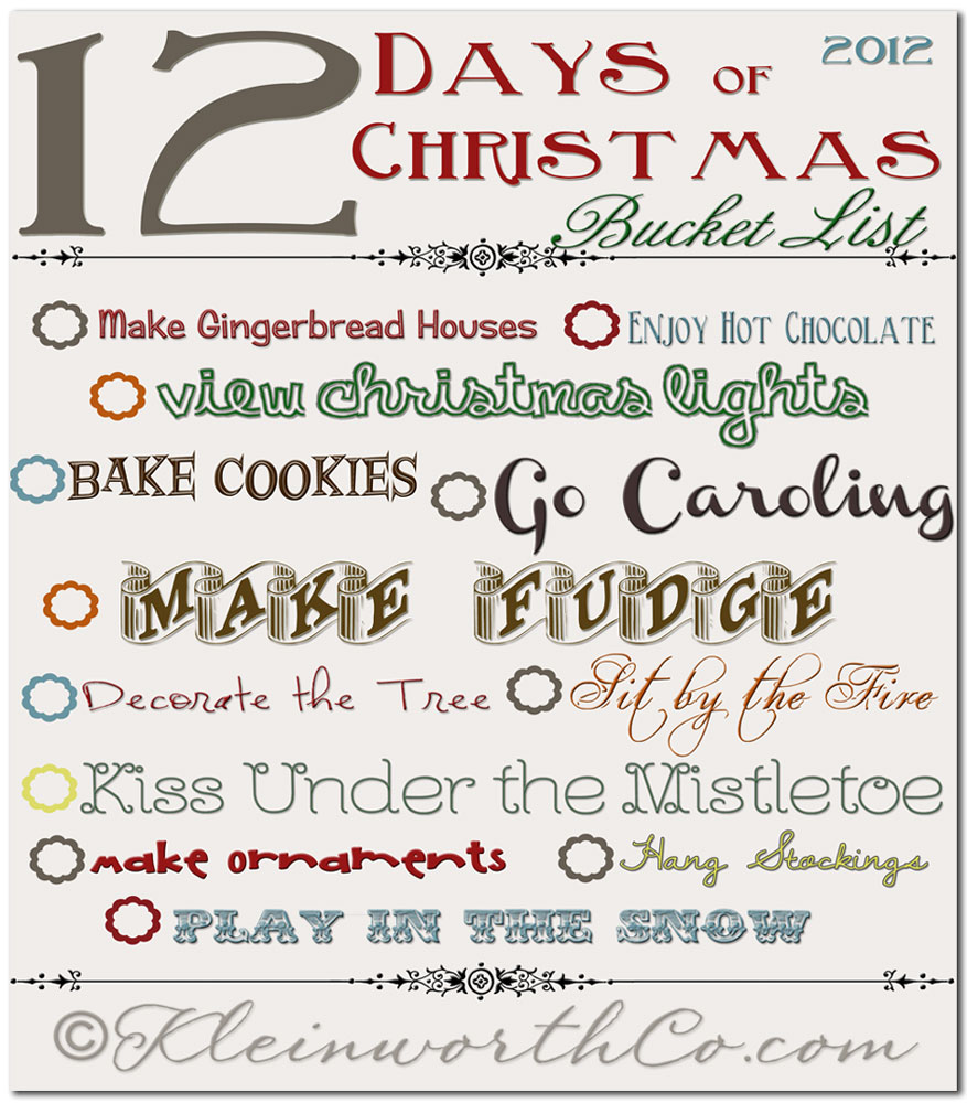 12 days of Christmas Bucket list, Free Printable