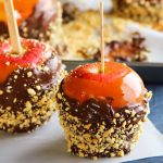 Chocolate Peanut Covered Caramel Apples for Halloween