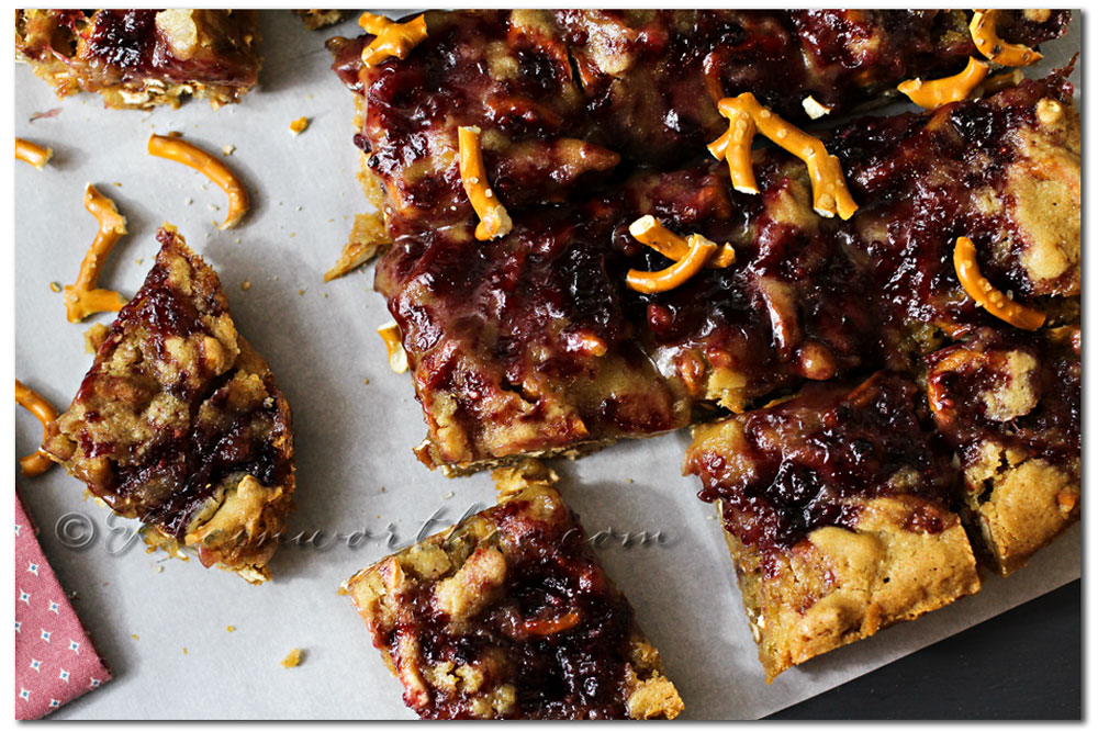 Blackberry Marmalade Pretzel Blondies