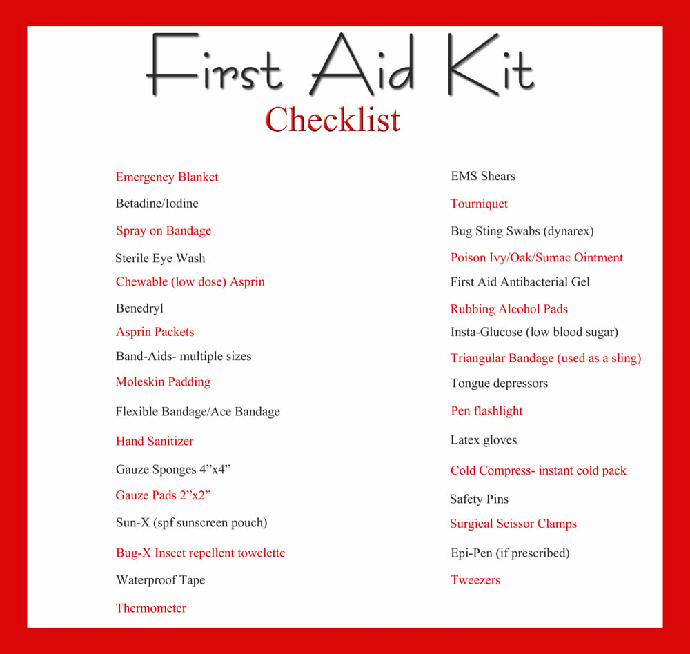 First Aid Kit and Printable Checklist