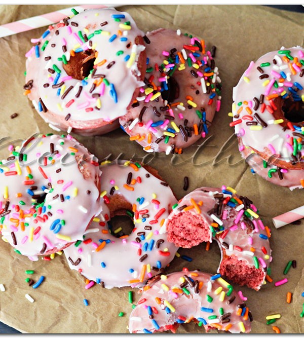 Pink Velvet Funfetti Donuts