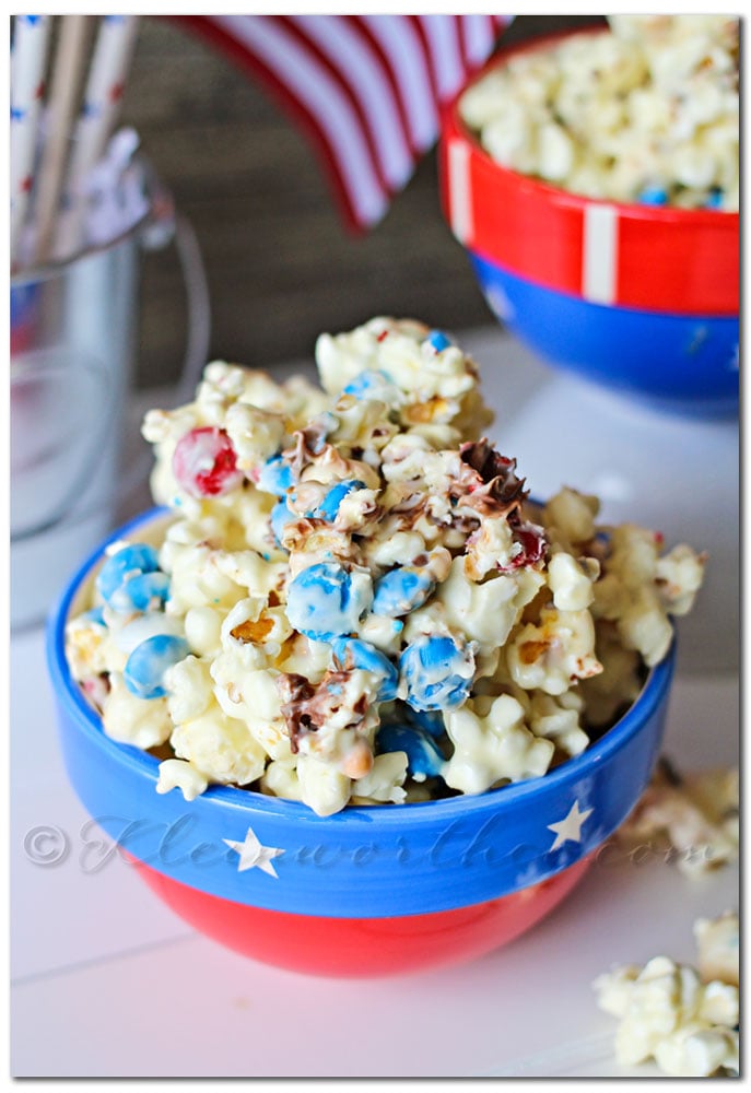 White Chocolate Popcorn {Packed with M&Ms}