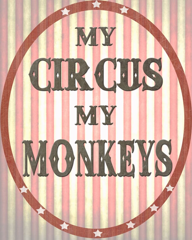 free printable, My Circus My Monkeys Printable