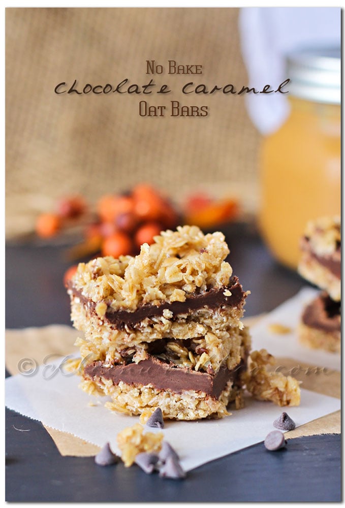 No Bake Chocolate Caramel Oat Bars