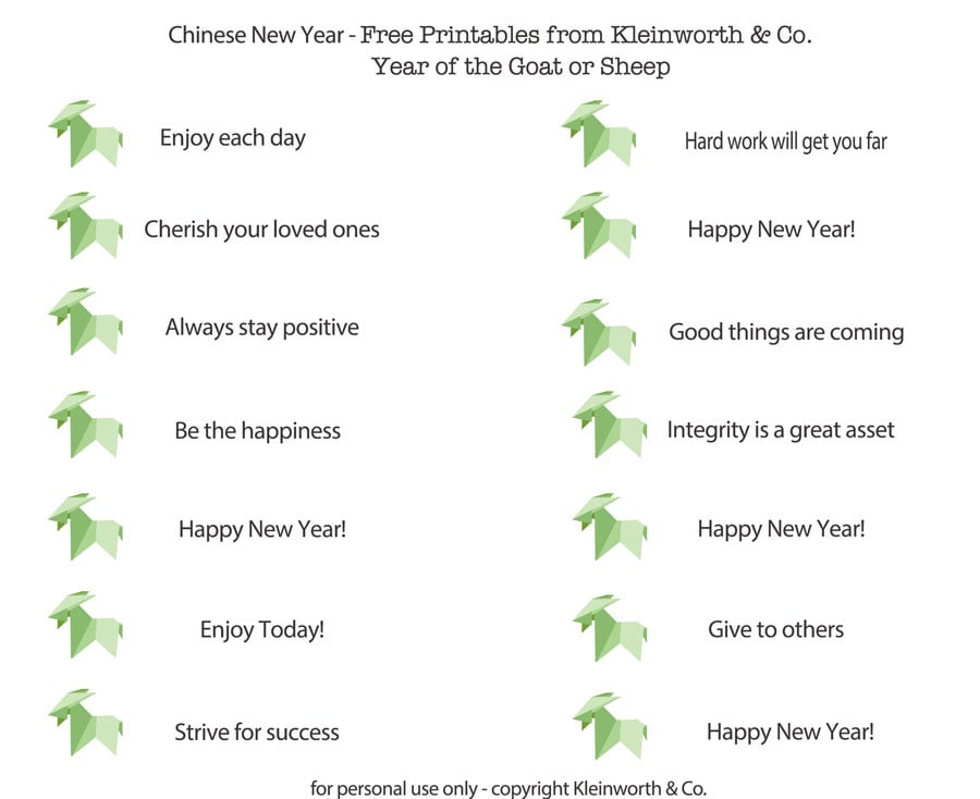 Fortunes New Year Printable Kleinworth & Co