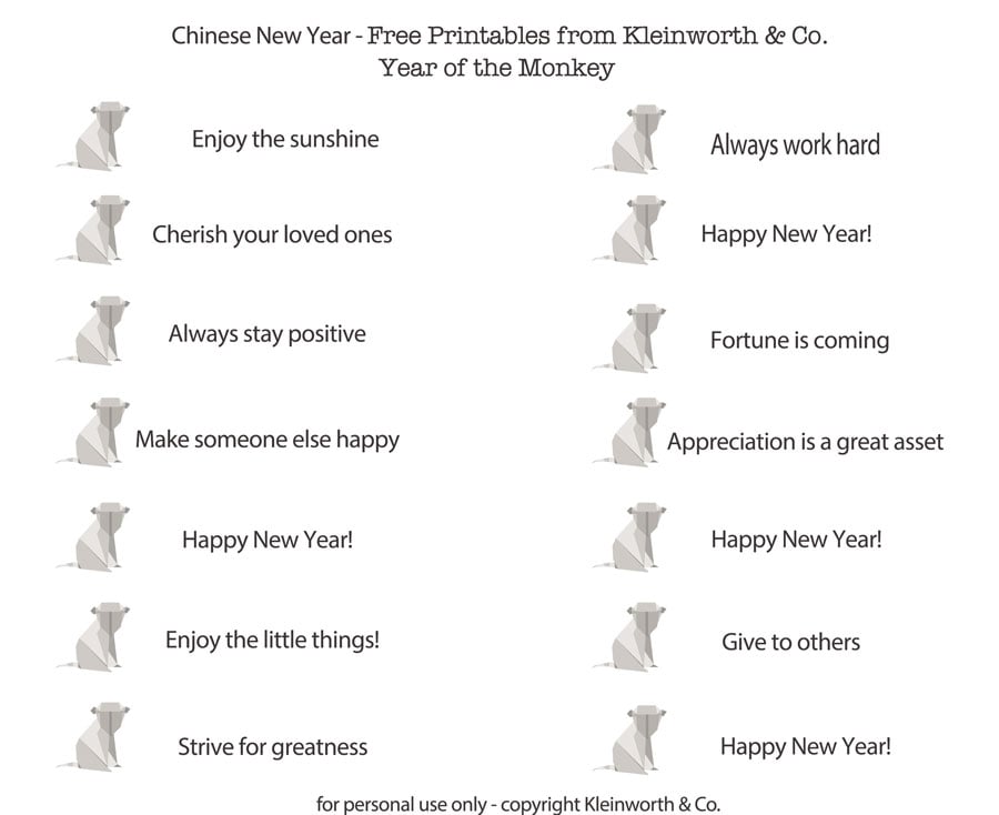 Fortunes New Year Printable Kleinworth & Co