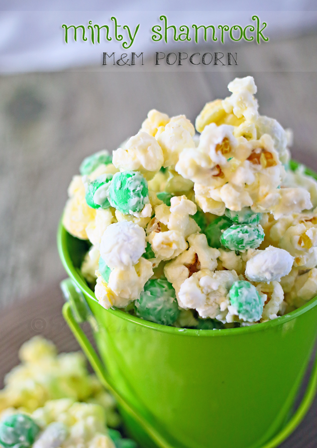 Minty Shamrock M&M Popcorn