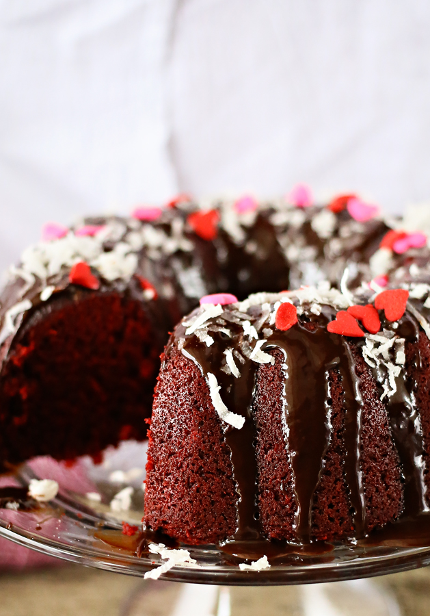Red Velvet Bundt Cake w/ Kahlua Ganache