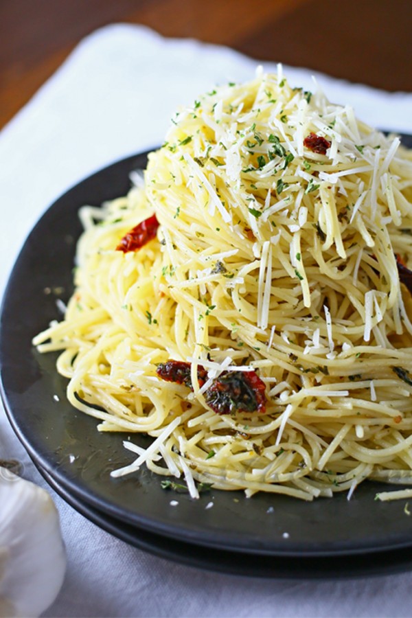 Angel Hair Pasta in Burgundy Garlic Sauce