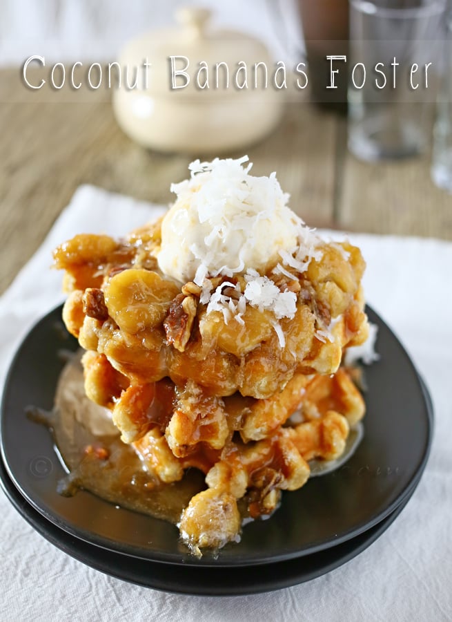 Coconut Bananas Foster, the perfect topping for waffles and ice cream!