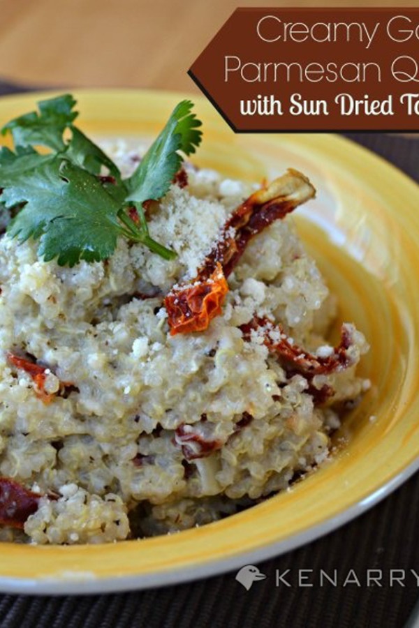 Creamy Garlic Parmesan Quinoa with Sun Dried Tomatoes