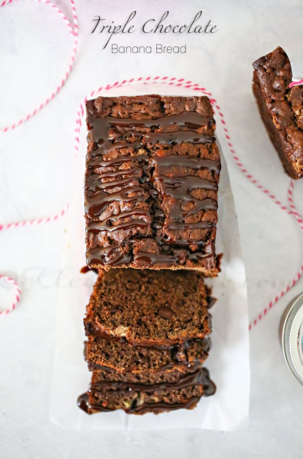 Triple Chocolate Banana Bread Recipe by kleinworthco.com Oh my deliciousness! 