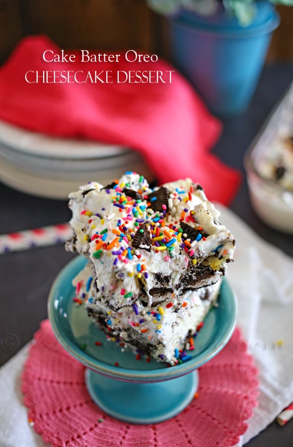 Cake Batter Oreo Cheesecake Dessert