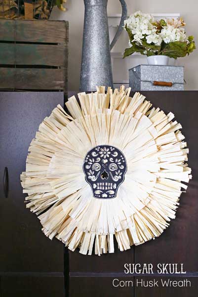 Sugar Skull Corn Husk Wreath