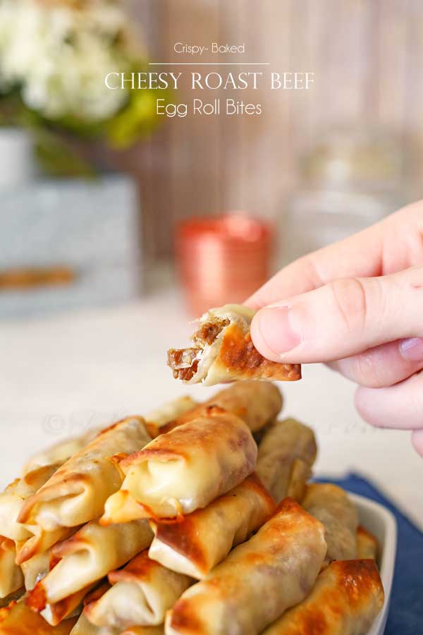 Cheesy Roast Beef Egg Roll Bites