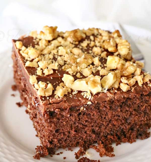 Walnut & Toffee Chocolate Poke Cake