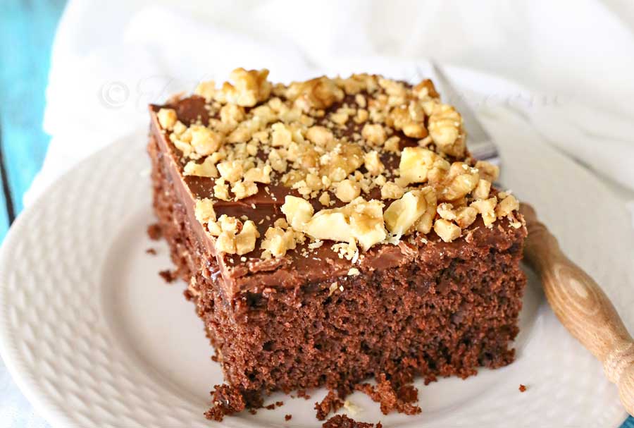 Walnut & Toffee Chocolate Poke Cake