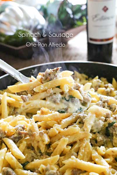 Spinach Sausage One-Pan Alfredo