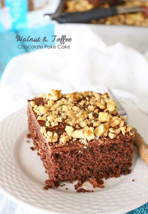 Walnut & Toffee Chocolate Poke Cake