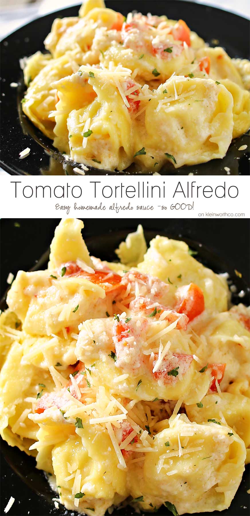 Need an easy family dinner idea that preps in about 20 minutes. Tomato Tortellini Alfredo is tortellini, tomatoes & homemade Alfredo sauce that's amazing! You won't believe how easy this is!