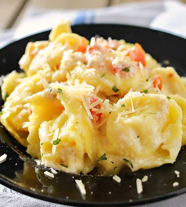 Need an easy family dinner idea that preps in about 20 minutes. Tomato Tortellini Alfredo is tortellini, tomatoes & homemade Alfredo sauce that's amazing! You won't believe how easy this is!