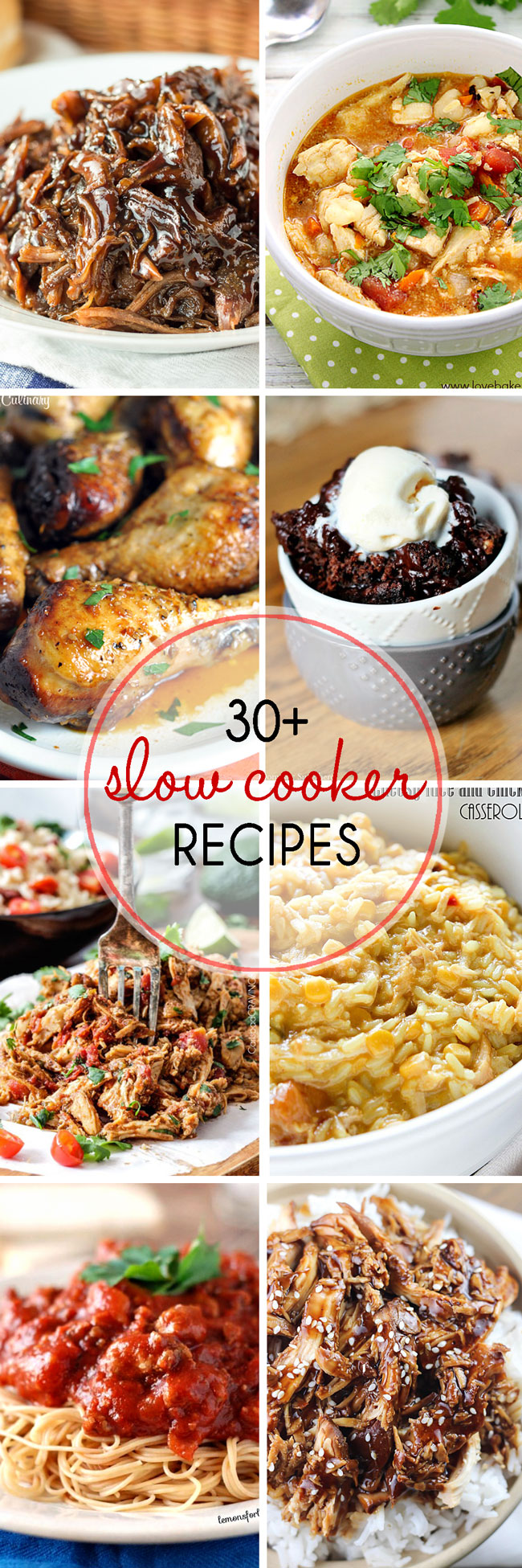 If you love crock pot dishes then you will fall in love with these 30 Slow Cooker Recipes. Dinner & dessert ideas made so much better with slow cooking. I have to say- if you have never made dessert in a slow cooker, you will swoon over these amazing recipes being shared here. Pulled pork, chicken or beef, side dishes, soups, chowders & more- all creamy or saucy or just flat out delectable. You don't want to miss this with more than 30 to choose from!