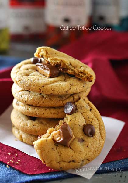 Coffee Toffee Cookies, a soft & chewy cookie loaded with chocolate chips, toffee bits & COFFEE. A java lovers dream, definitely the perfect coffee pairing. You won't be able to eat just one. Plus my new favorite coffee flavor obsession.