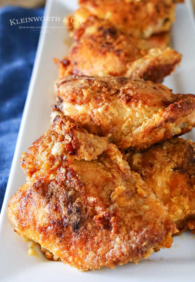 Oven Fried Chicken that comes out crispy & delicious in about an hour.
