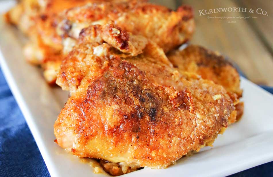 Simplify your dinner with this Oven Fried Chicken that comes out crispy & delicious in about an hour. Less mess & clean up, the best baked chicken recipe. Ever!