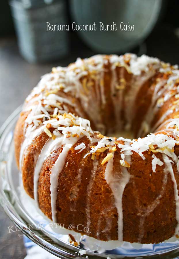 Banana & coconut lovers rejoice! AMAZING Banana Coconut Bundt Cake is a banana cake loaded with coconut & drizzled with sweet sugar glaze. Perfect for any occasion- brunch or dessert! You will LOVE this cake!
