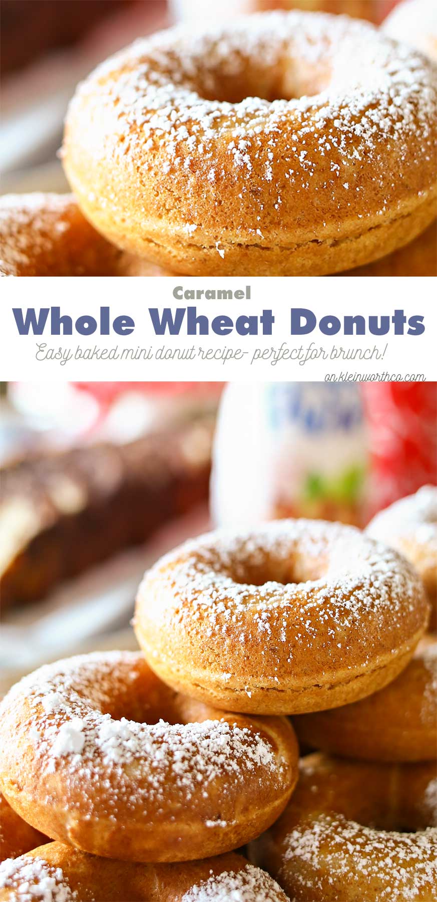 Caramel Whole Wheat Donuts are a lightened up version of the traditional baked cake donut recipe. Using whole wheat flour & just a dusting of confectioners sugar in place of frosting, they are perfect with your morning coffee or at your next brunch. Don't miss my tips for planning a coffee party too.