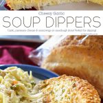 Cheesy Garlic Soup Dippers are broiled sourdough bread sticks loaded with butter, seasonings & Parmesan cheese. Better than croutons & absolutely perfect w/ any soup recipe. All that crunchy, cheesy, garlicky goodness- YUM!