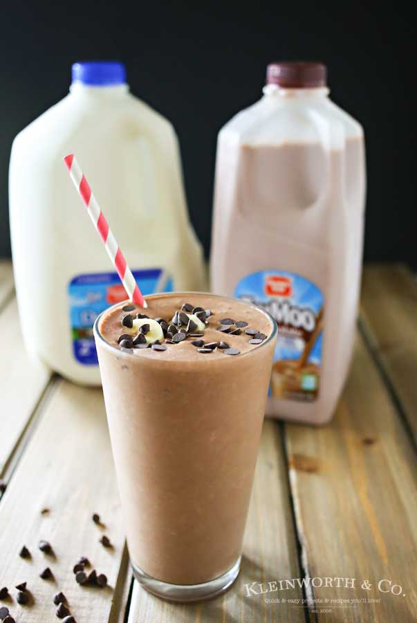 Chocolate milk, peanut butter & bananas come together to make this Chocolate Banana Shake that is the perfect breakfast or snack recipe! Make one before heading out the door or as an after school treat. Either way, everyone loves this chocolate goodness!