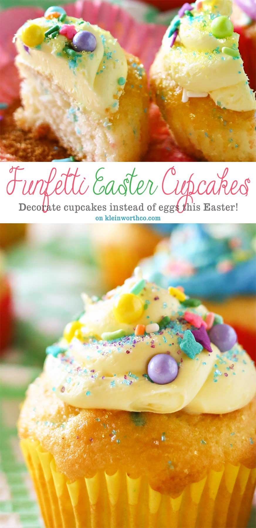 Have fun & get creative with this Easter with Funfetti® Easter Cupcakes. They are an adorable Easter dessert idea that's great for your celebration! Decorating cupcakes is so much more fun than decorating eggs. With vibrant colors & an abundance of sprinkles, we can really bring out the imagination too.
