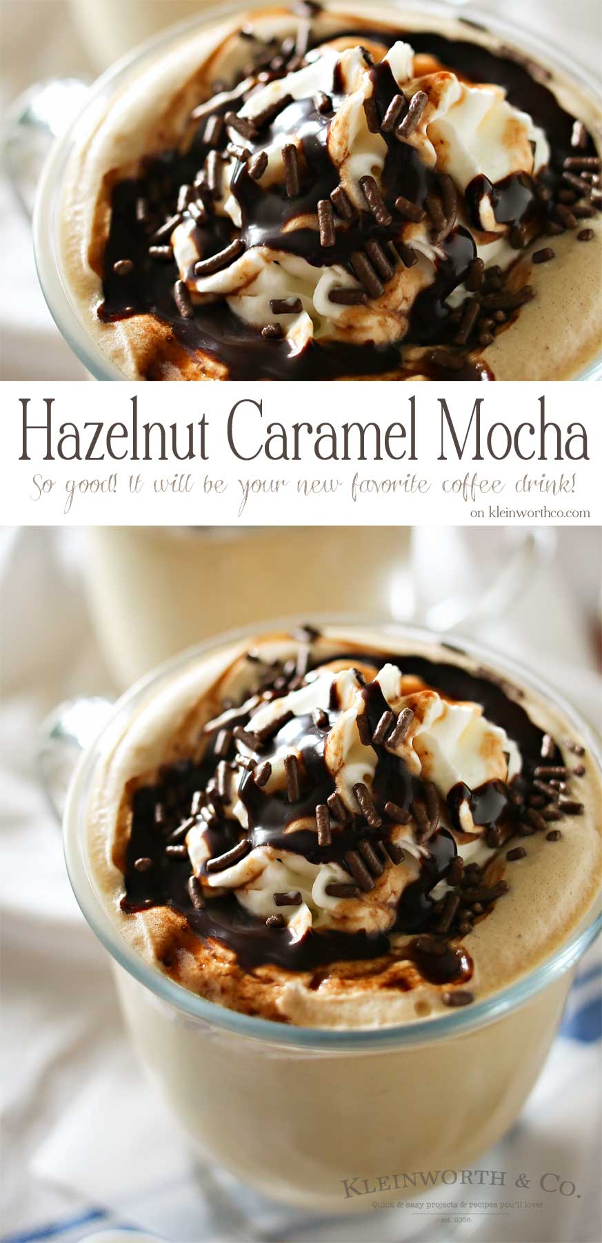 If you love to re-create your favorite coffee house drinks then you are going to LOVE this recipe. It's your favorite coffee loaded with caramel, hazelnut & chocolate flavors- YUM. Your morning coffee just got better with this BRILLIANT Hazelnut Caramel Mocha. Definitely my favorite way to start the day & it's so easy!