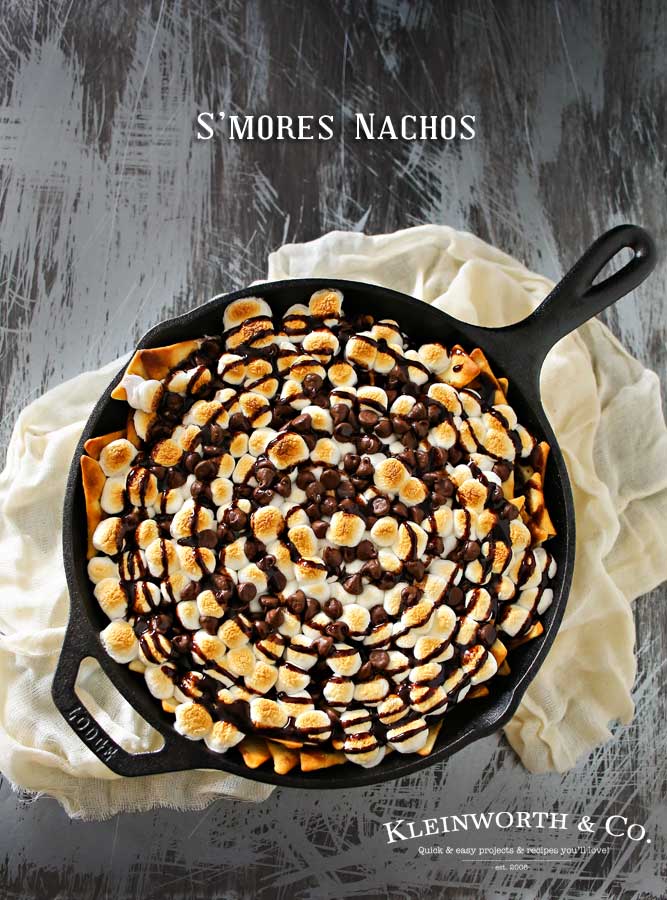 If you love a traditional s'mores recipe, the you will fall in love with S'mores Nachos. Incredibly easy dessert recipe that makes you swoon! Cinnamon pita chips, chocolate, toasted marshmallows...does it really get any better than that? Honestly, when you see how easy these are to make- it will be your "go-to" dessert, no campfire needed!