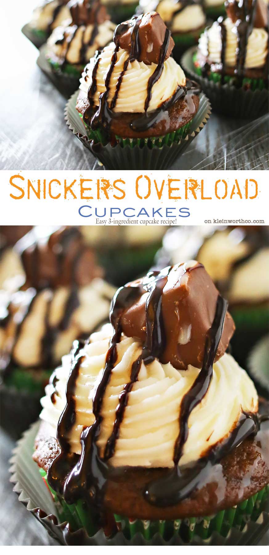 Snickers Overload Cupcakes are simple 3 ingredient chocolate cupcakes stuffed & topped with Snickers bars. Add the easy to make frosting & you are good to go. So good! OMG!!! Snickers Cupcakes are my favorite.