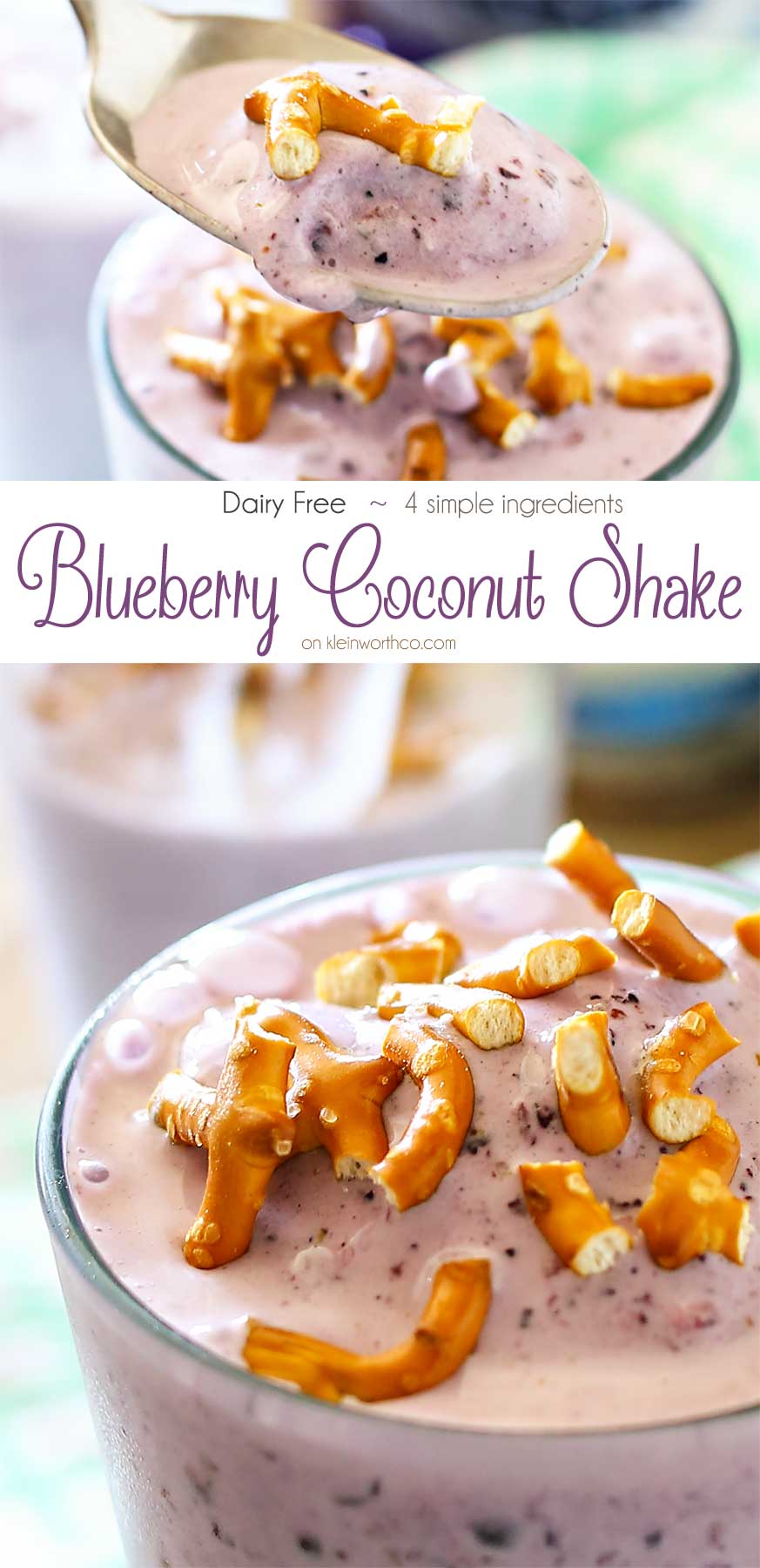 Blueberry Coconut Shake is a dairy-free milkshake made with coconut milk ice cream & frozen blueberries. Simple frozen dessert makes eating healthy easy! This shake is seriously one of the best- you would never know it's dairy free! So good! 