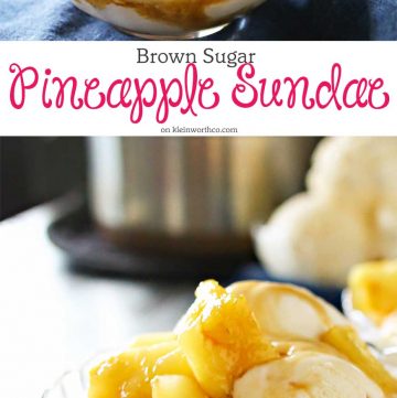 Brown Sugar Pineapple Sundae is a tropical dessert idea that's simple & quick to make. Pineapple coated in brown sugar glaze on top of ice cream, yum! It's the perfect refreshing frozen dessert idea.