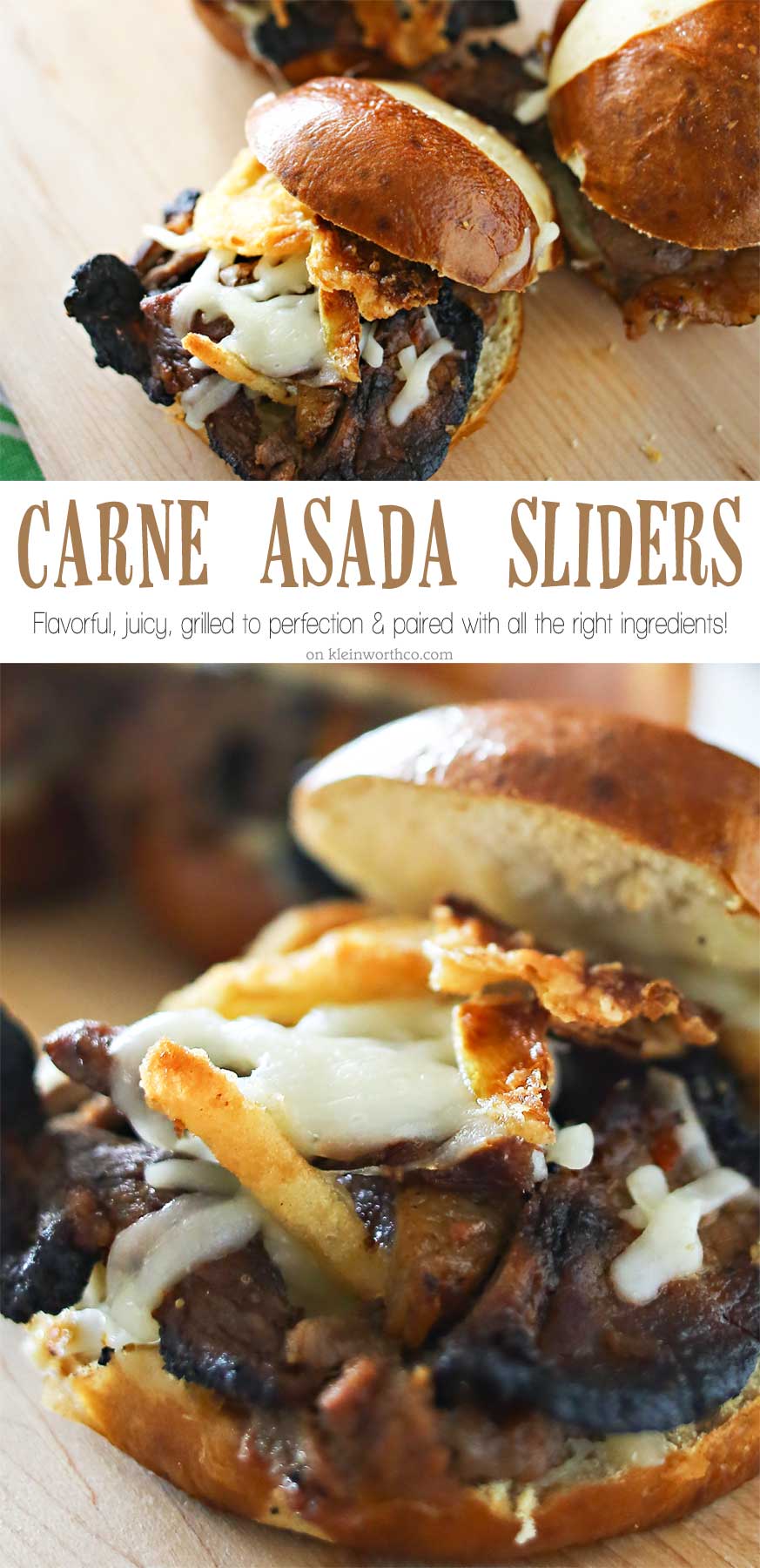 Carne Asada Sliders are a great easy family dinner idea that's perfect for warm weather holidays. The perfect grilled beef sandwich recipe for summer. Loaded with all the good stuff- everyone will RAVE!