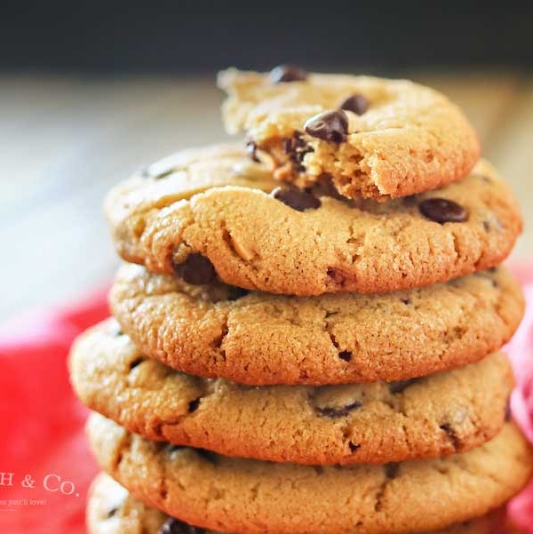 Chocolate Chip Peanut Butter Cookies are crisp outside, soft inside. There's also a secret ingredient that makes them the BEST peanut butter cookies ever! Oh & the fact that they are loaded with mini chocolate chips doesn't hurt either!