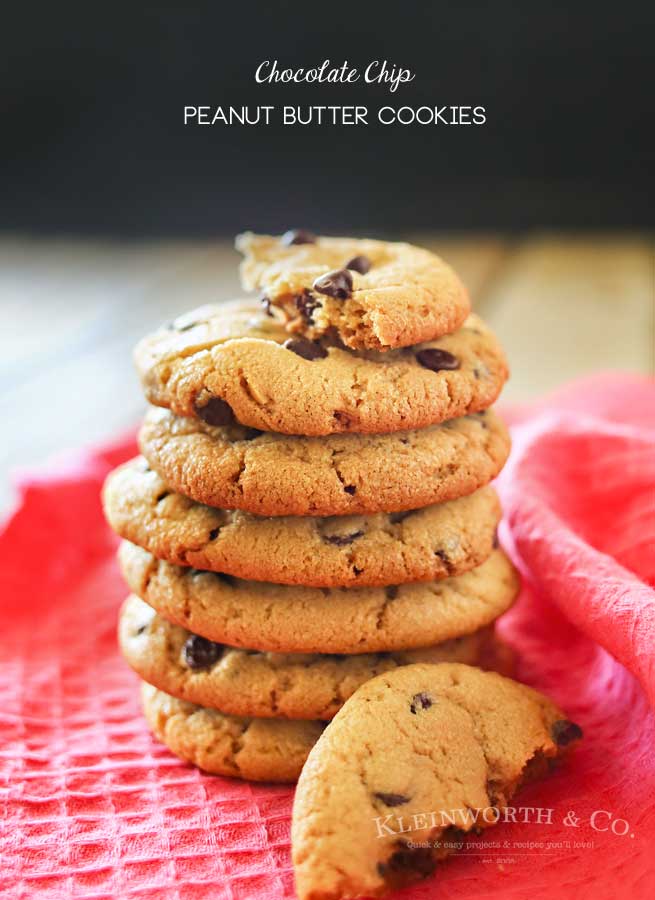 Chocolate Chip Peanut Butter Cookies are crisp outside, soft inside. There's also a secret ingredient that makes them the BEST peanut butter cookies ever! Oh & the fact that they are loaded with mini chocolate chips doesn't hurt either!