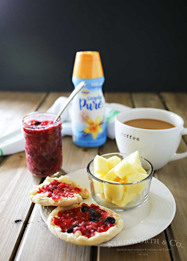 Double Berry Freezer Jam is a simple homemade preserves recipe that takes just about 10 minutes. Perfect for all that summer fruit from the garden! It's great with breakfast or paired with your peanut butter. I even like to add some to my ice cream!