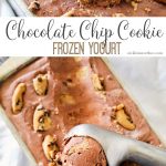 Chocolate Chip Cookie Frozen Yogurt is a simple homemade no churn frozen yogurt recipe that is sure to delight! Chocolate frozen yogurt packed full of chocolate chip cookies, it's an easy frozen dessert recipe you'll love!