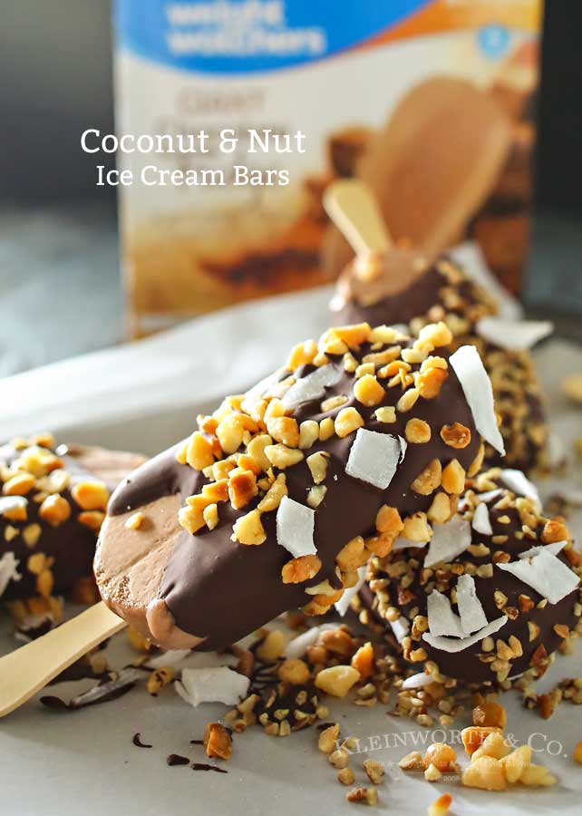 Coconut Nut Ice Cream Bars are the perfect little cool down on a hot summer day. Just a handful of ingredients & a few minutes is all you need. Chocolate ice cream coated with a thick layer of milk chocolate & coated with coconut & macadamia nuts is just heaven.