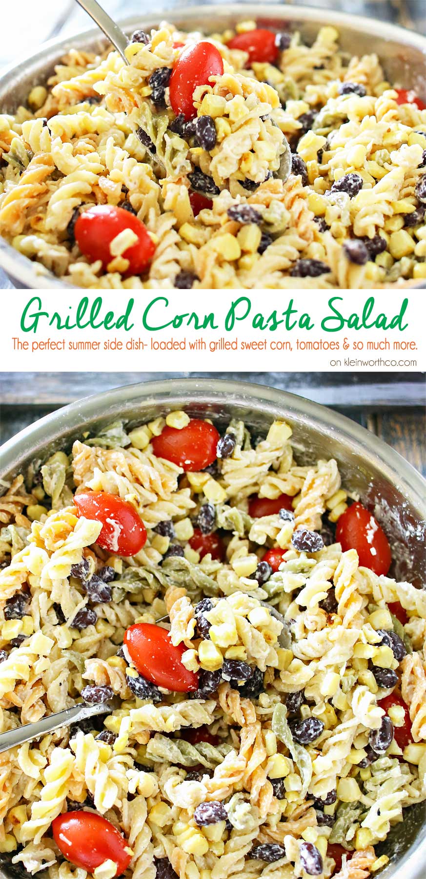 Grilled Corn Pasta Salad is the perfect easy side dish recipe to bring to all your holiday celebrations & backyard BBQ's. Delicious pasta salad for a crowd.