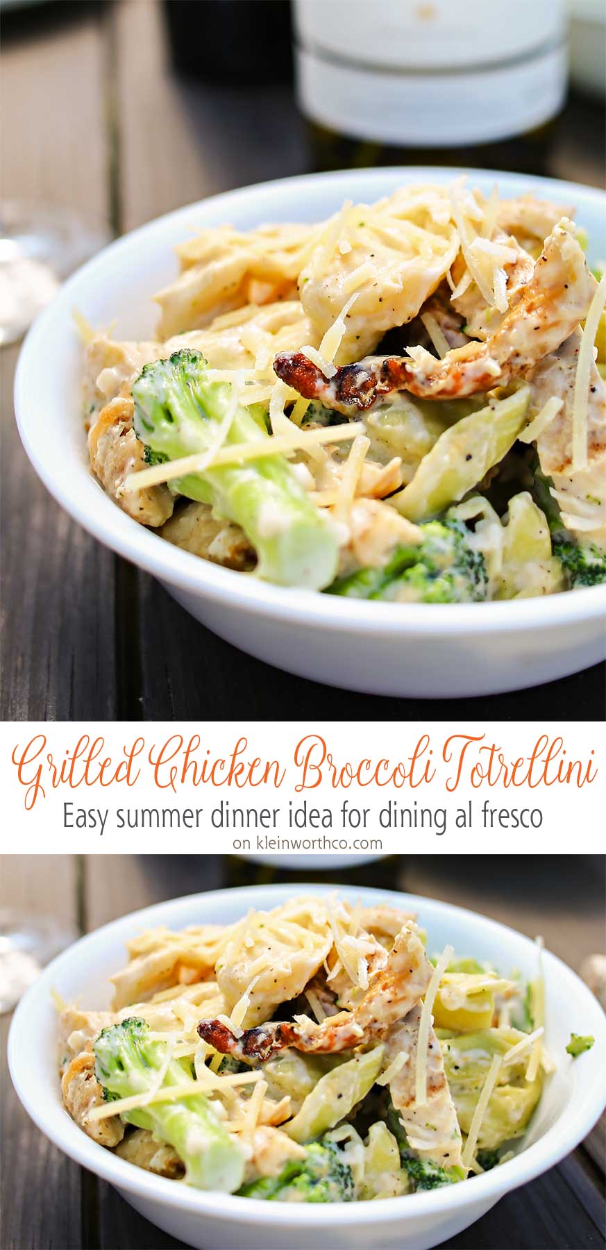 Grilled chicken, broccoli & tortellini in a creamy garlic cheese sauce makes this Grilled Chicken Broccoli Tortellini a delicious easy family dinner idea.