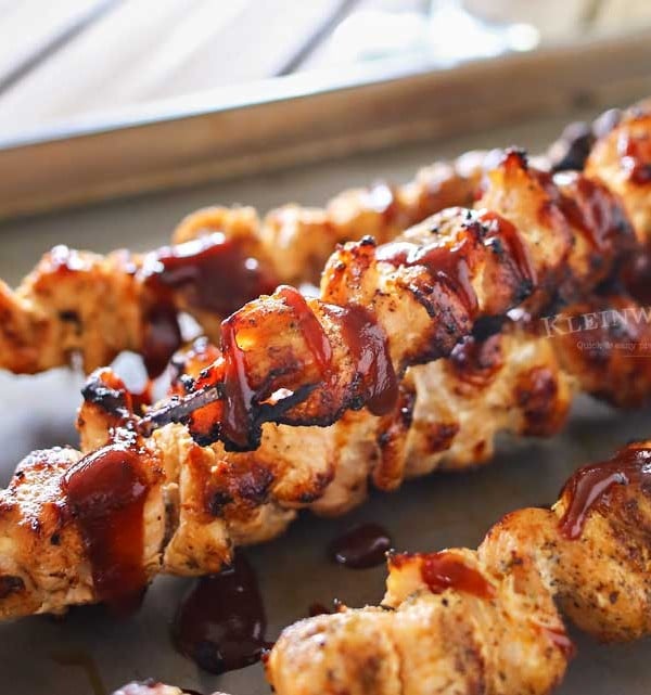 Grilled Chicken Skewers are a fun & easy grilled chicken recipe that's better than you find at the carnival. Seasoned to perfection & oh so delicious!